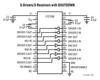 LTC1338 5V Low Power RS232 5-Driver/3-Receiver Transceiver